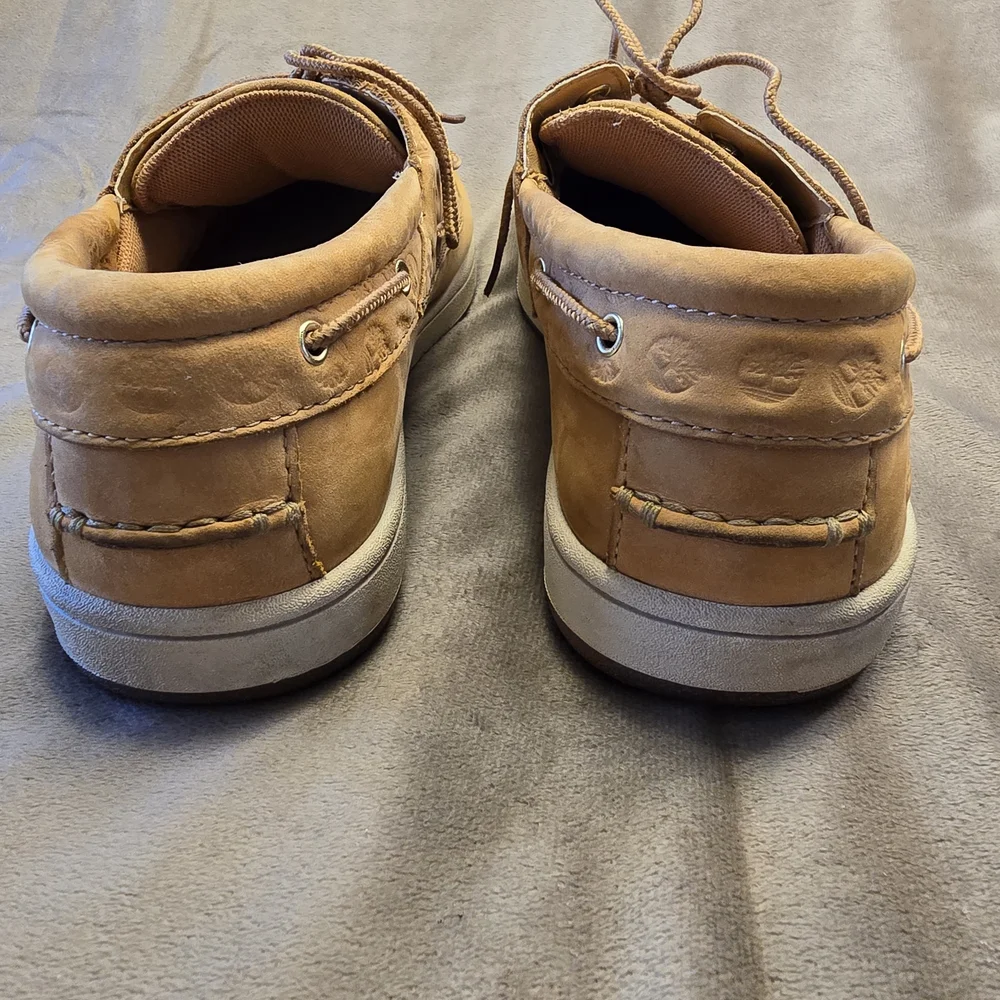 Timberland 45596 Tan Leather Boat Shoes Lace‎ Up Comfort Rubber Sole Men's 8.5 M